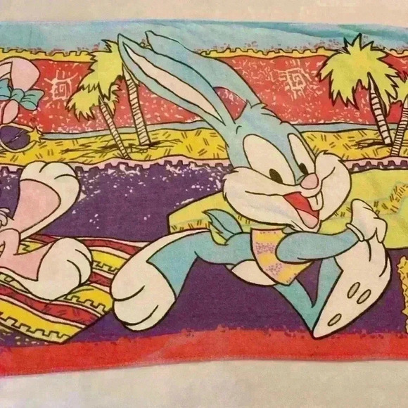 Vintage 1991 Tiny Toon Adventures Beach Towel Featuring Buster & Babs Bunny - Picture 3 of 16